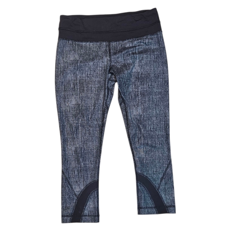 Lululemon Run: Inspire Crop II Leggings Mini Check Piqué Black White Sz 6